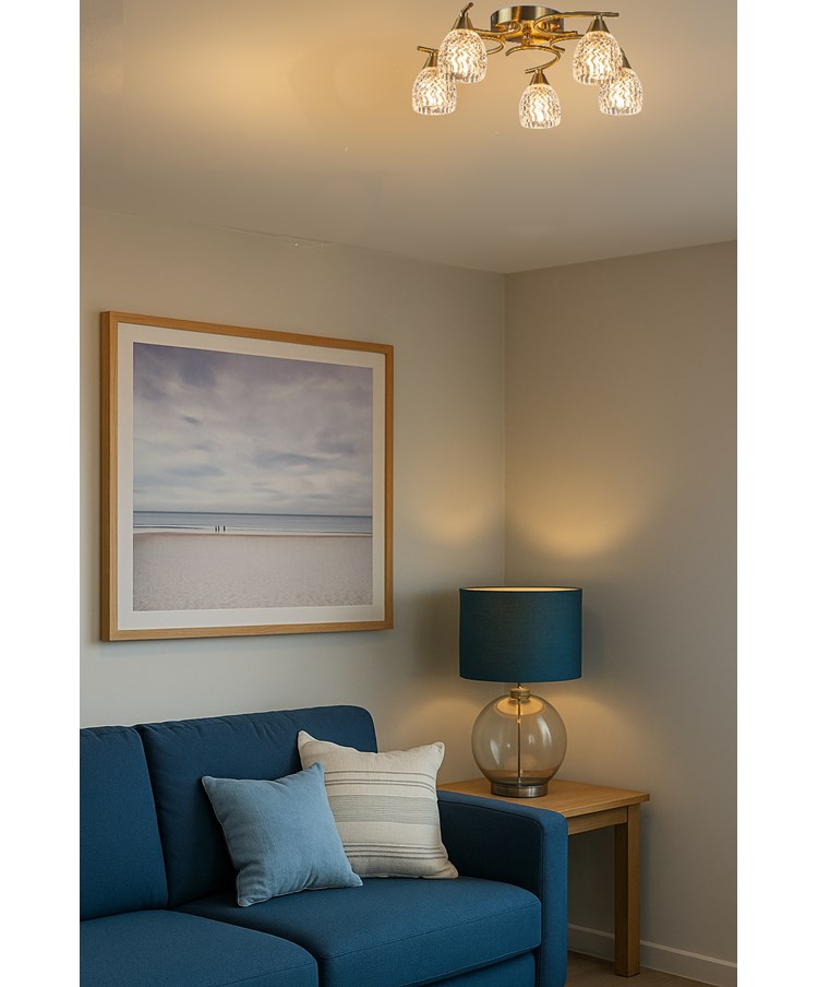 Hendon 5 Light Gold Brass Effect Semi Flush Ceiling Light Hendon 5 Light Gold Brass Effect Semi Flush Ceiling Light