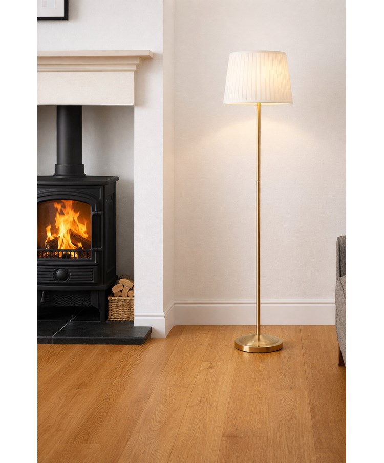 Stockholm Antique Brass Floor Lamp with Red & Gold Shade Stockholm Antique Brass Floor Lamp with Red & Gold Shade