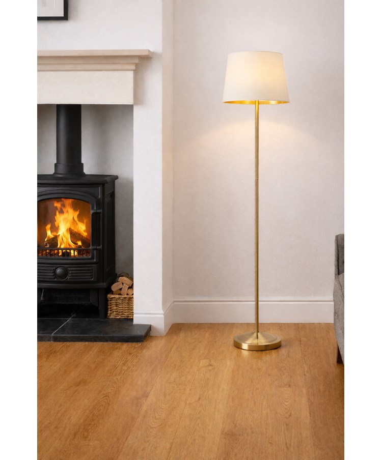 Stockholm Antique Brass Floor Lamp with Gold Linen Shade Stockholm Antique Brass Floor Lamp with Gold Linen Shade