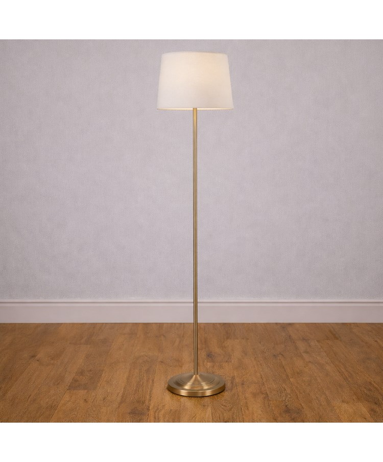 Stockholm Antique Brass Floor Lamp with Ivory Linen Shade Stockholm Antique Brass Floor Lamp with Ivory Linen Shade