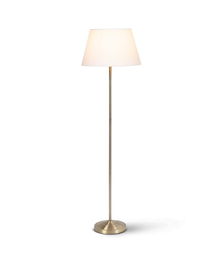 Stockholm Antique Brass Floor Lamp with Ivory Linen Shade