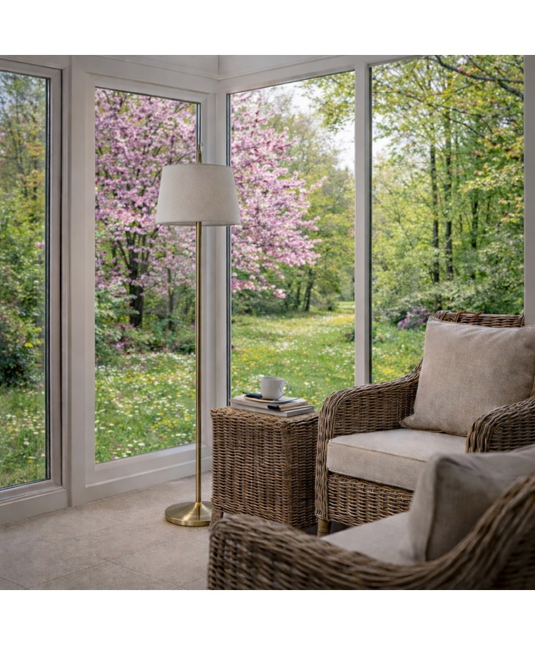 Stockholm Antique Brass Floor Lamp with Natural Linen Shade Stockholm Antique Brass Floor Lamp with Natural Linen Shade