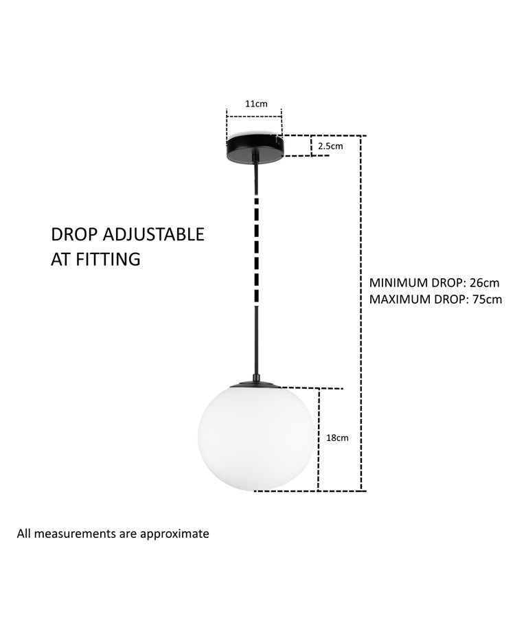 Lunar 18cm Pendant with Opal Sphere Glass Lunar 18cm Pendant with Opal Sphere Glass