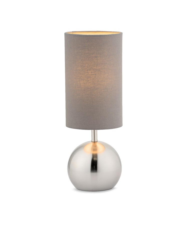 Small Silver Brush Metal Touch Table Lamp with Grey Shade Small Silver Brush Metal Touch Table Lamp with Grey Shade