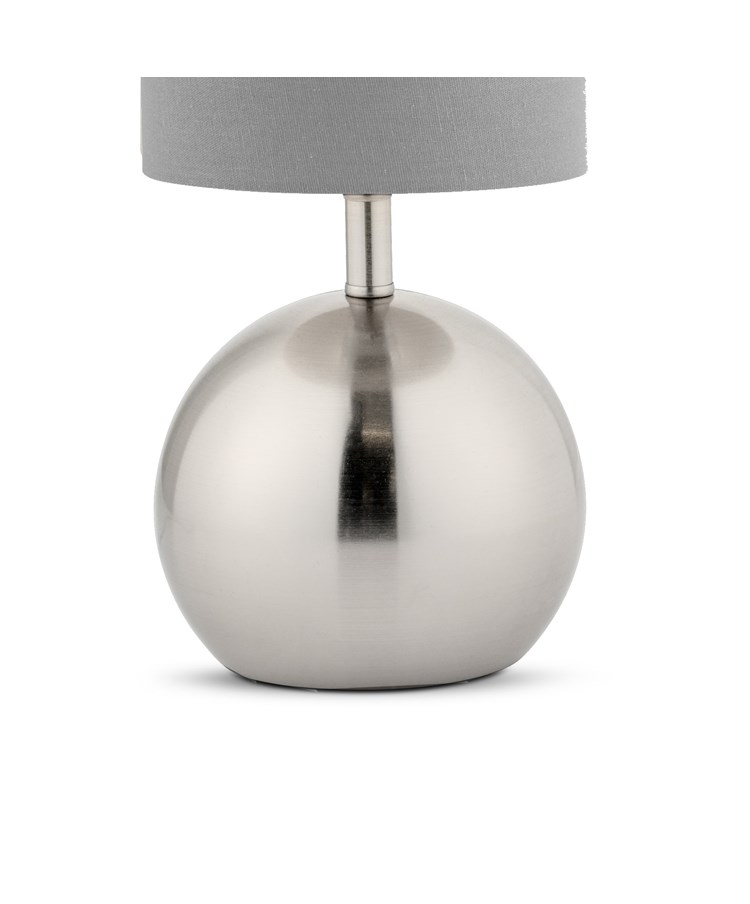 Small Silver Brush Metal Touch Table Lamp with Grey Shade