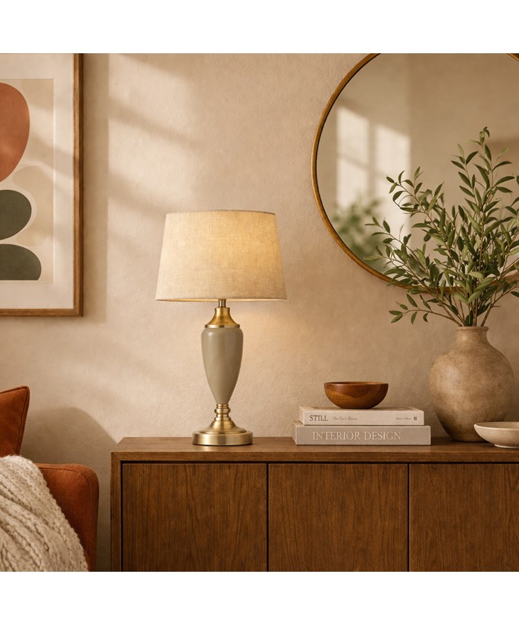 Bailey Large Sage Green Table Lamp with Beige Lined Shade