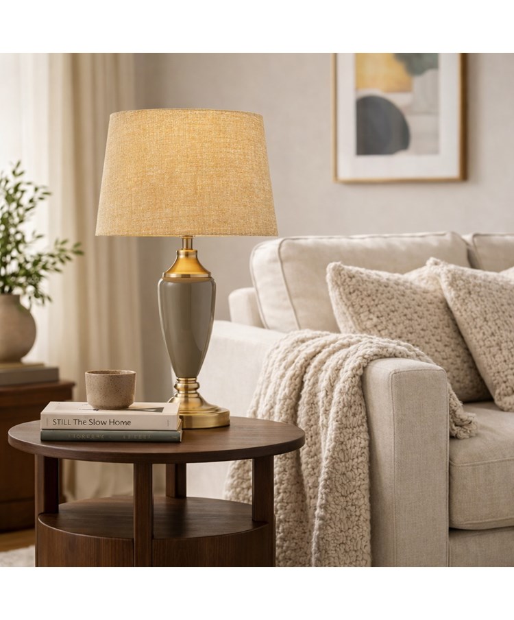 Bailey Large Sage Green Table Lamp with Beige Lined Shade Bailey Large Sage Green Table Lamp with Beige Lined Shade