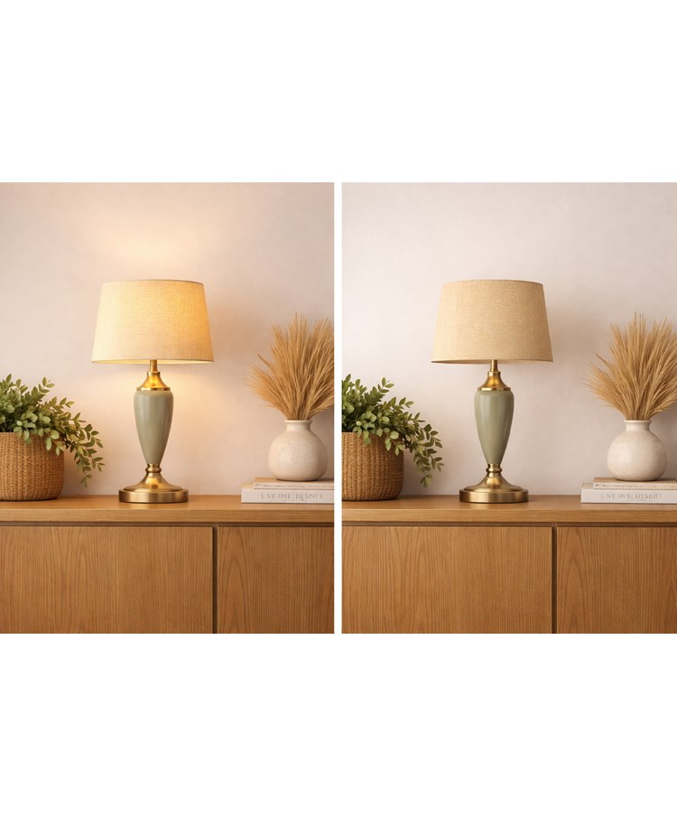 Bailey Large Sage Green Table Lamp with Beige Lined Shade Bailey Large Sage Green Table Lamp with Beige Lined Shade