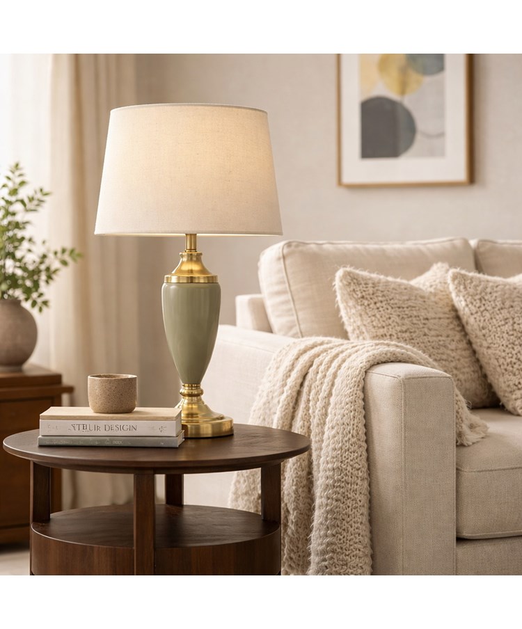 Bailey Large Sage Green Table Lamp with Natural Shade Bailey Large Sage Green Table Lamp with Natural Shade