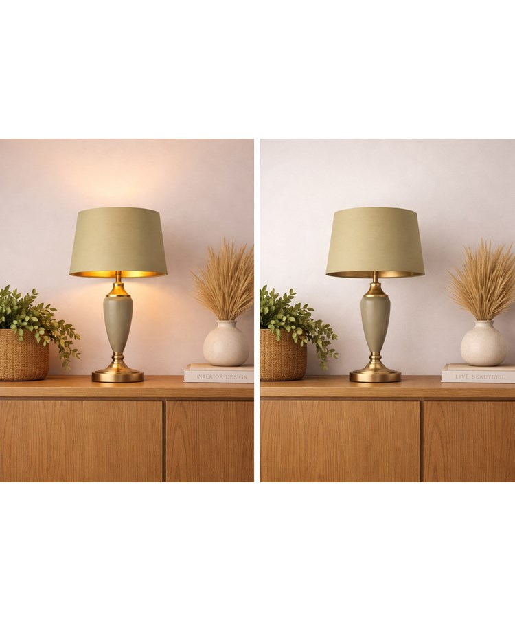 Bailey Large Sage Green Table Lamp with Green/Gold Lined Shade