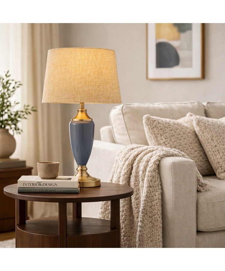 Bailey Large Juniper Blue Table Lamp with Beige Linen Shade