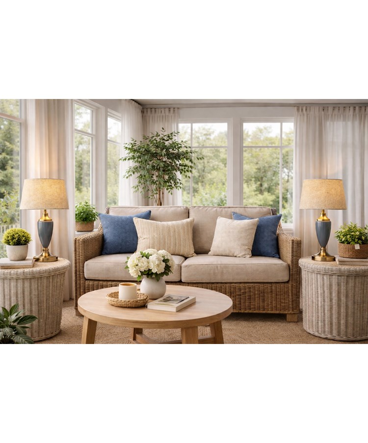 Bailey Large Juniper Blue Table Lamp with Beige Linen Shade Bailey Large Juniper Blue Table Lamp with Beige Linen Shade