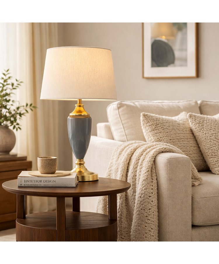 Bailey Large Junoper Blue Table Lamp with Natural Shade