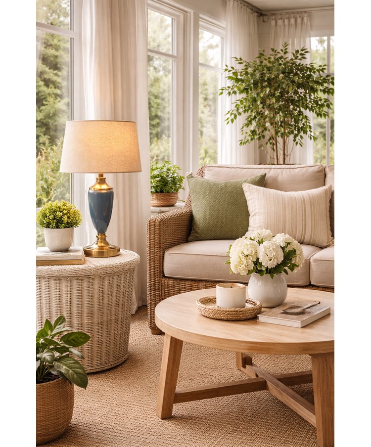 Bailey Large Junoper Blue Table Lamp with Natural Shade Bailey Large Junoper Blue Table Lamp with Natural Shade