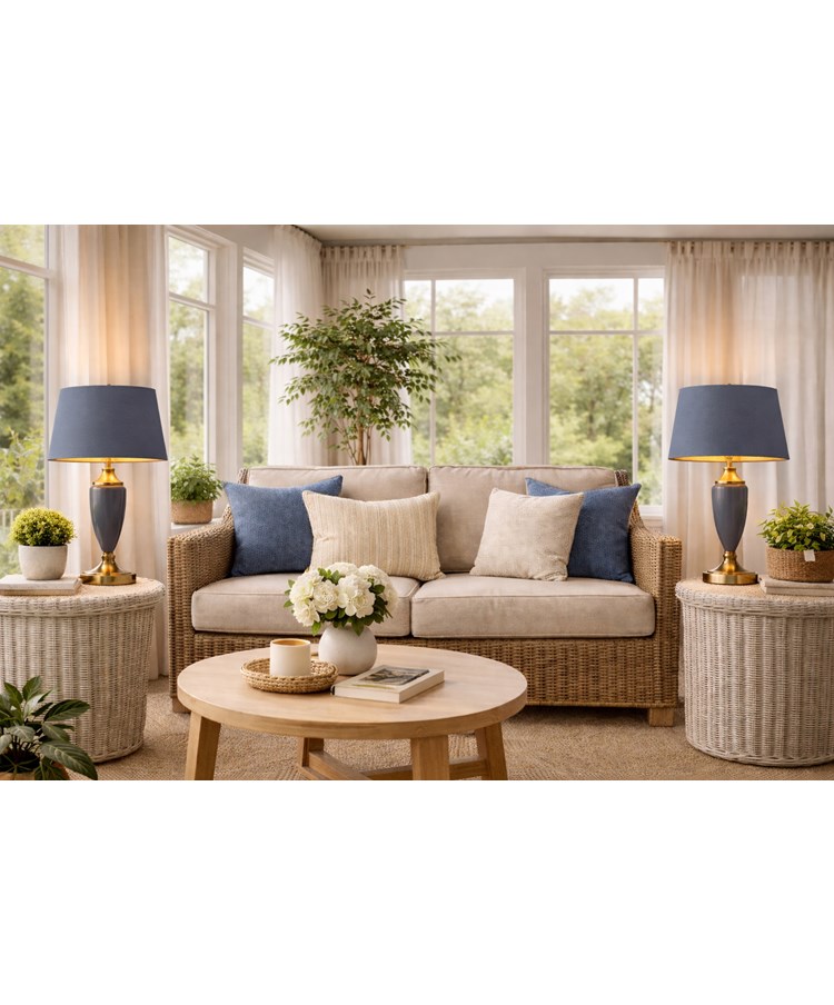 Bailey Large Juniper Blue Table Lamp with Blue/Gold Lined Shade Bailey Large Juniper Blue Table Lamp with Blue/Gold Lined Shade