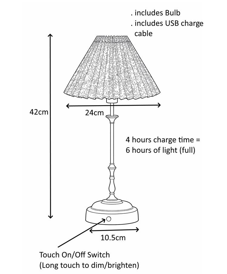 Florence Rechargeable Antique Table Lamp with Floral Pleated Coolie