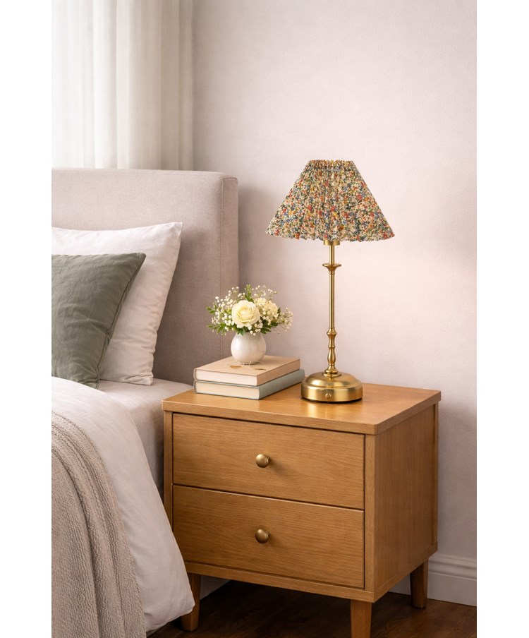Florence Rechargeable Antique Table Lamp with Floral Pleated Coolie