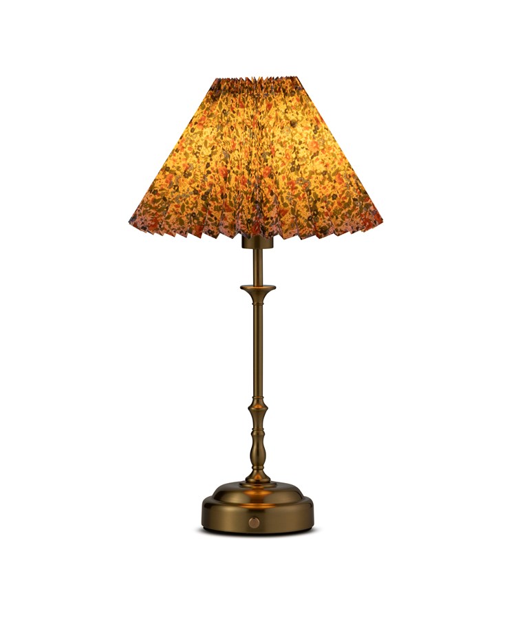 Florence Rechargeable Antique Table Lamp with Floral Pleated Coolie