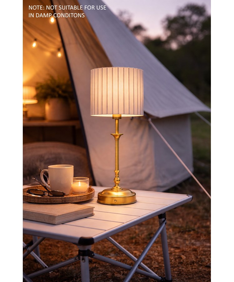 Florence Rechargeable Antique Table Lamp with Pleat Shade