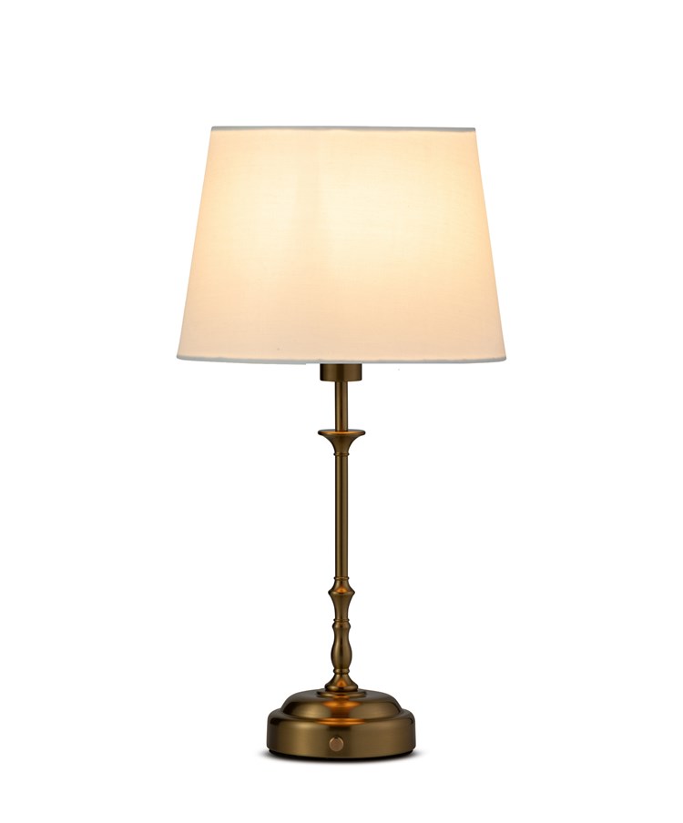Florence Rechargeable Antique Brass Table Lamp with Cream Shade