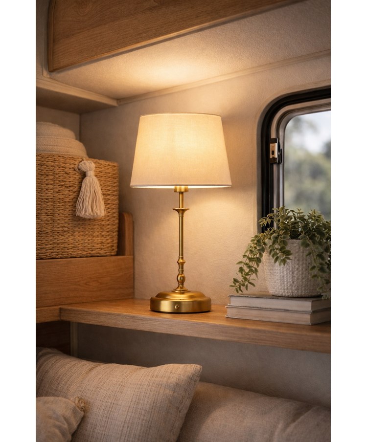 Florence Rechargeable Antique Brass Table Lamp with Cream Shade