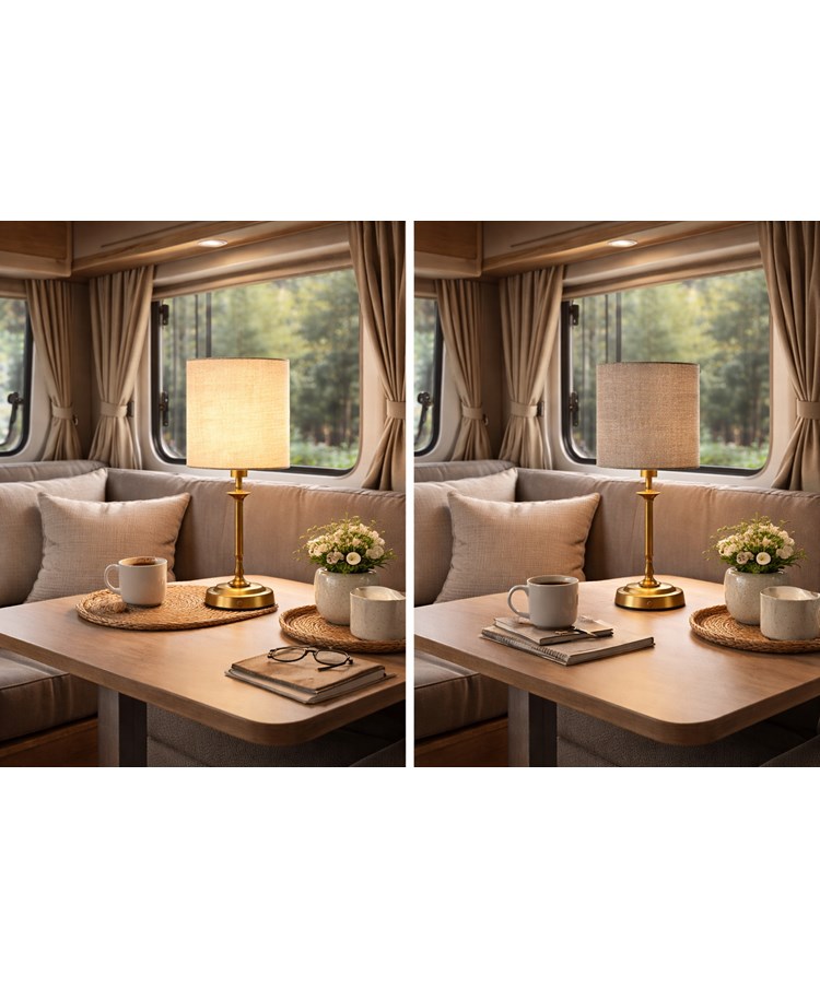 Florence Rechargeable Antique Brass Table Lamp with Grey Linen Shade Florence Rechargeable Antique Brass Table Lamp with Grey Linen Shade