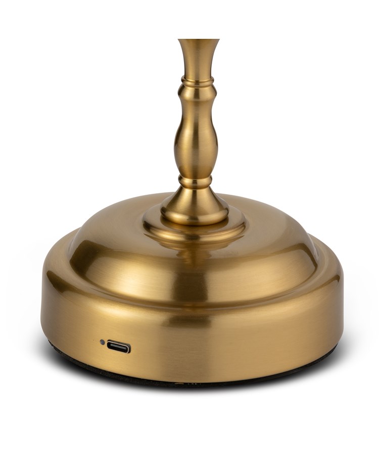 Florence Rechargeable Antique Brass Table Lamp with Grey Linen Shade