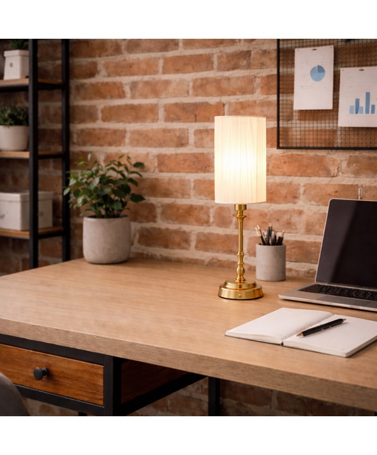 Florence Rechargeable Antique Brass Table Lamp with Ivory String Shade Florence Rechargeable Antique Brass Table Lamp with Ivory String Shade