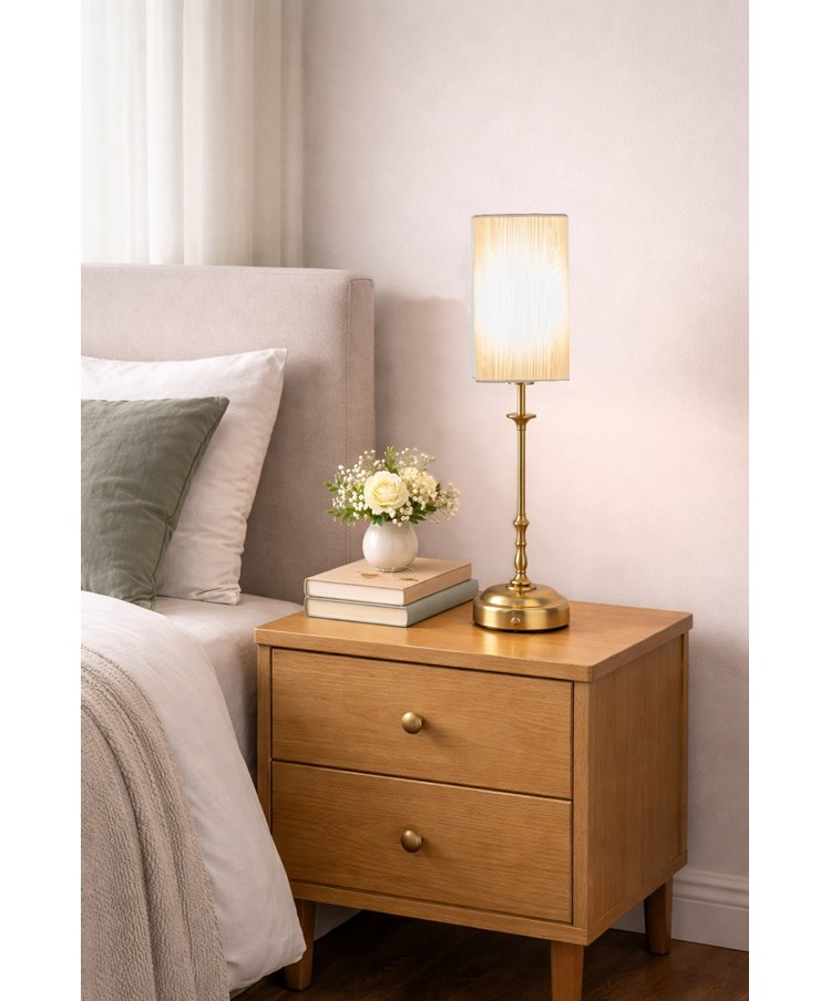 Florence Rechargeable Antique Brass Table Lamp with Ivory String Shade Florence Rechargeable Antique Brass Table Lamp with Ivory String Shade