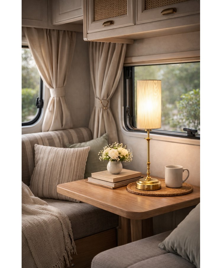 Florence Rechargeable Antique Brass Table Lamp with Ivory String Shade