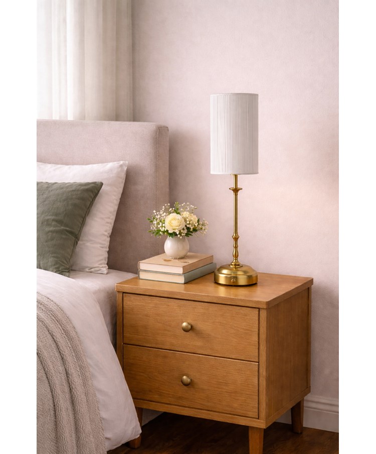 Florence Rechargeable Antique Brass Table Lamp with Ivory String Shade