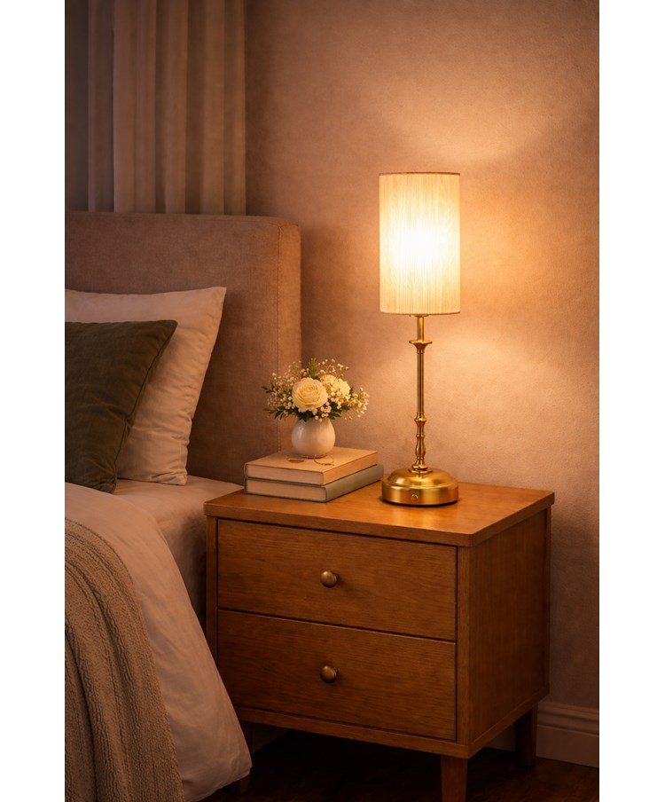 Florence Rechargeable Antique Brass Table Lamp with Ivory String Shade Florence Rechargeable Antique Brass Table Lamp with Ivory String Shade