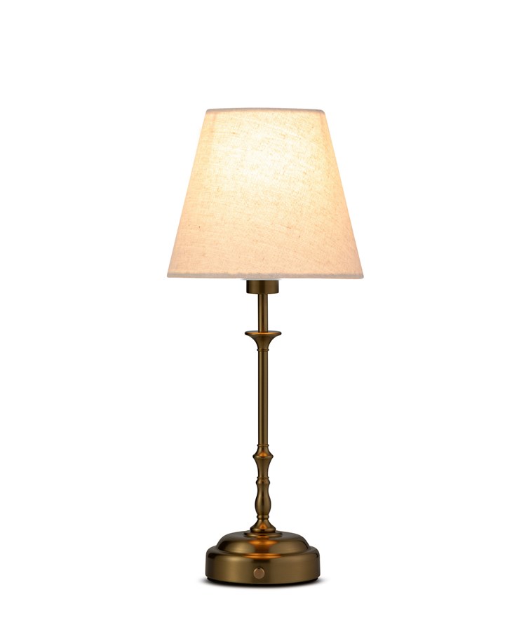 Florence Rechargeable Antique Brass Table Lamp with Natural Linen Shade