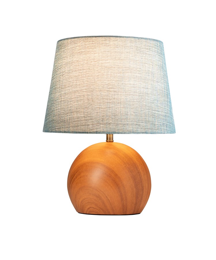 Canon Ball Walnut Print Table Lamp with Blue Gold Shade