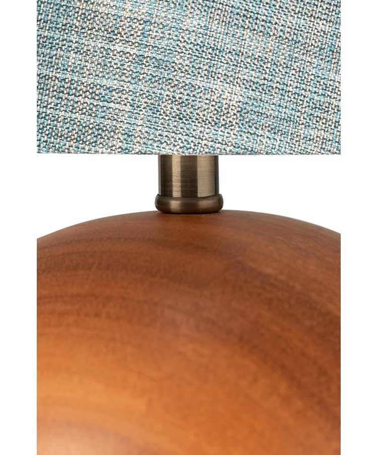 Canon Ball Walnut Print Table Lamp with Blue Gold Shade Canon Ball Walnut Print Table Lamp with Blue Gold Shade