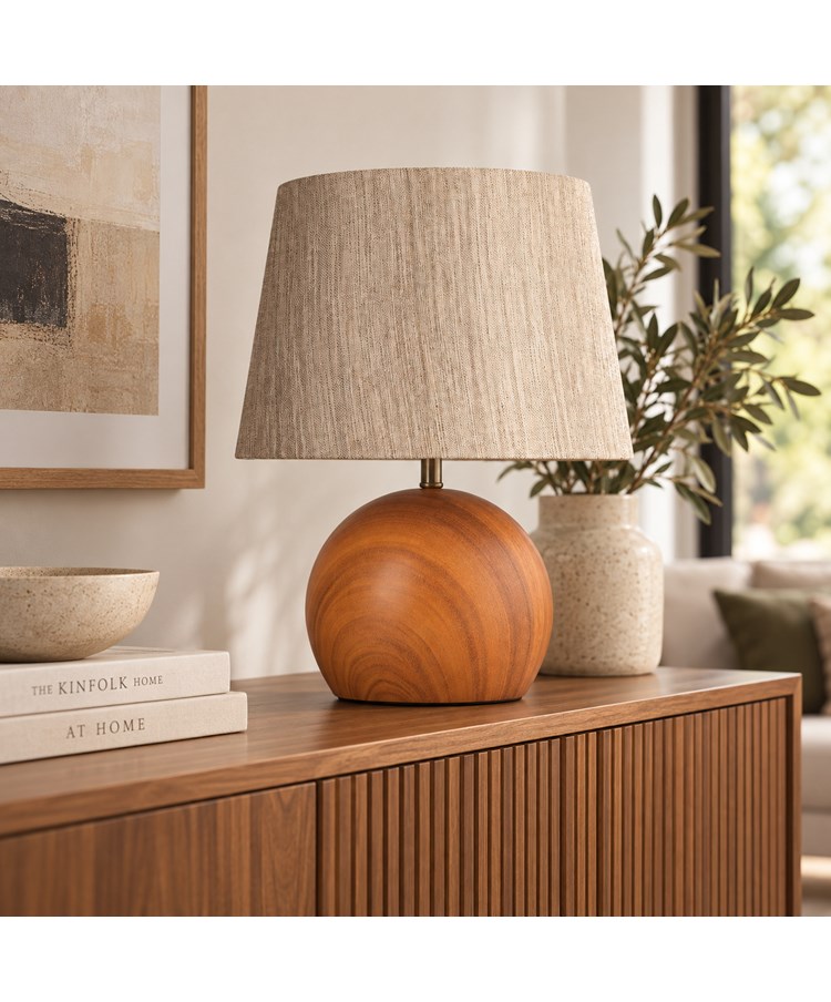 Canon Ball Walnut Print Table Lamp with Charcoal Gold Shade