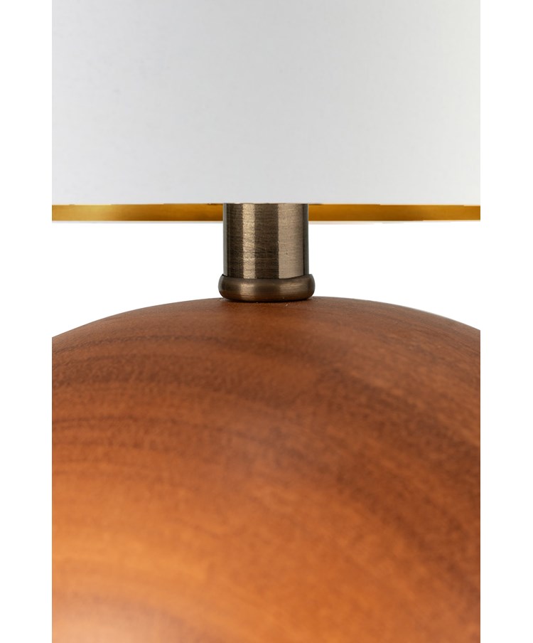 Canon Ball Walnut Print Table Lamp with Cream Gold Lined Shade