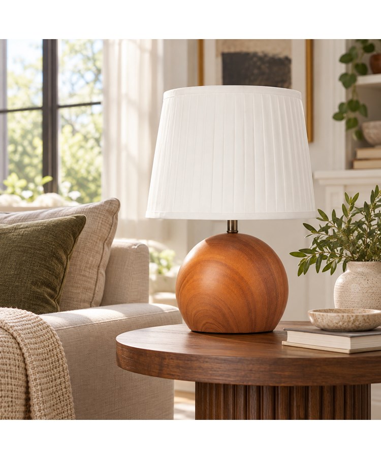 Canon Ball Walnut Print Table Lamp with Pleated Shade