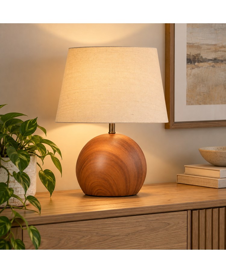 Canon Ball Walnut Print Table Lamp with Natural Shade