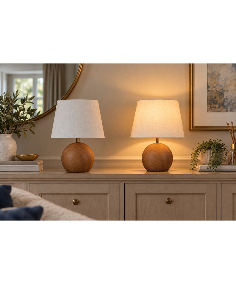 Canon Ball Walnut Print Table Lamp with Natural Shade Canon Ball Walnut Print Table Lamp with Natural Shade