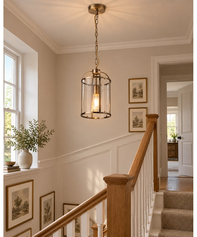 Lambert Antique Brass Single Lantern Pendant Ceiling Light