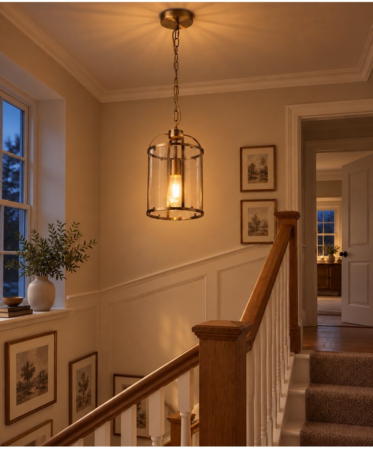 Lambert Antique Brass Single Lantern Pendant Ceiling Light