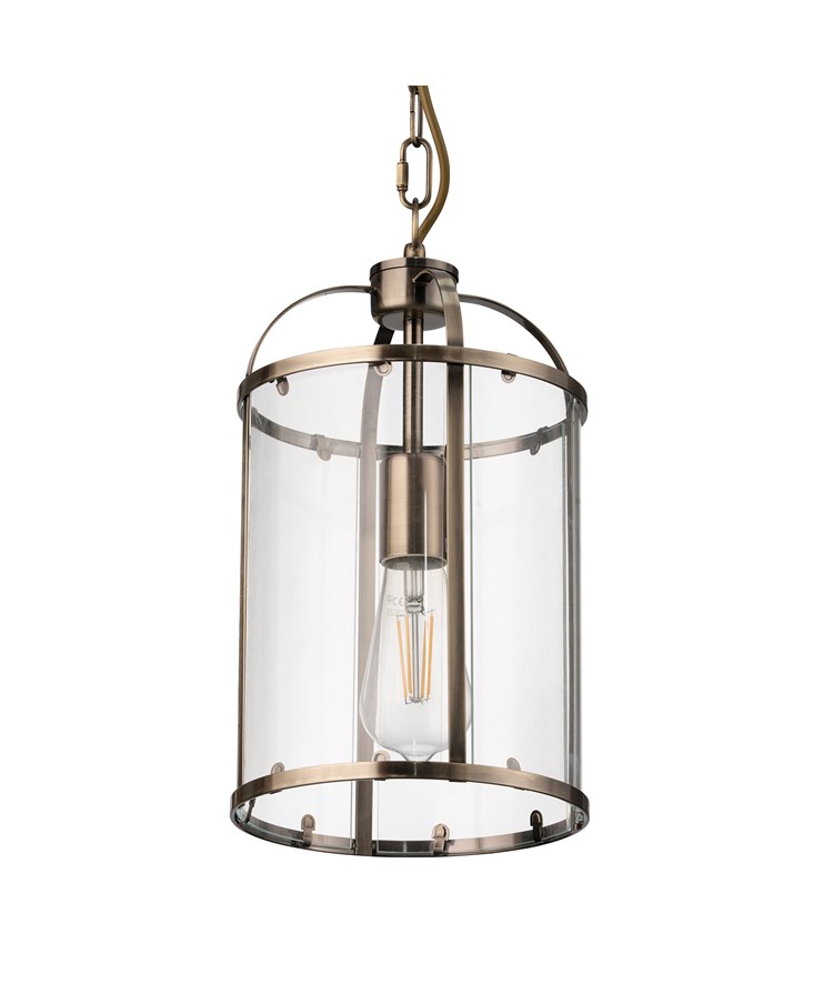 Lambert Antique Brass Single Lantern Pendant Ceiling Light