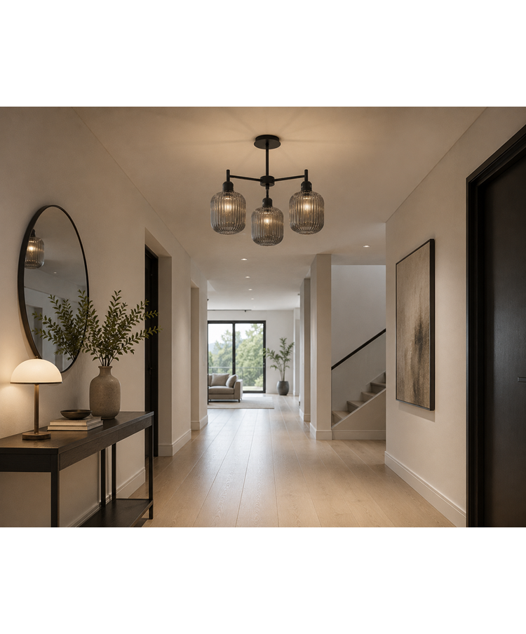 Corsica Black 3 light with Smoked Glass Shades