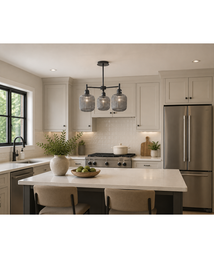 Corsica Black 3 light with Smoked Glass Shades