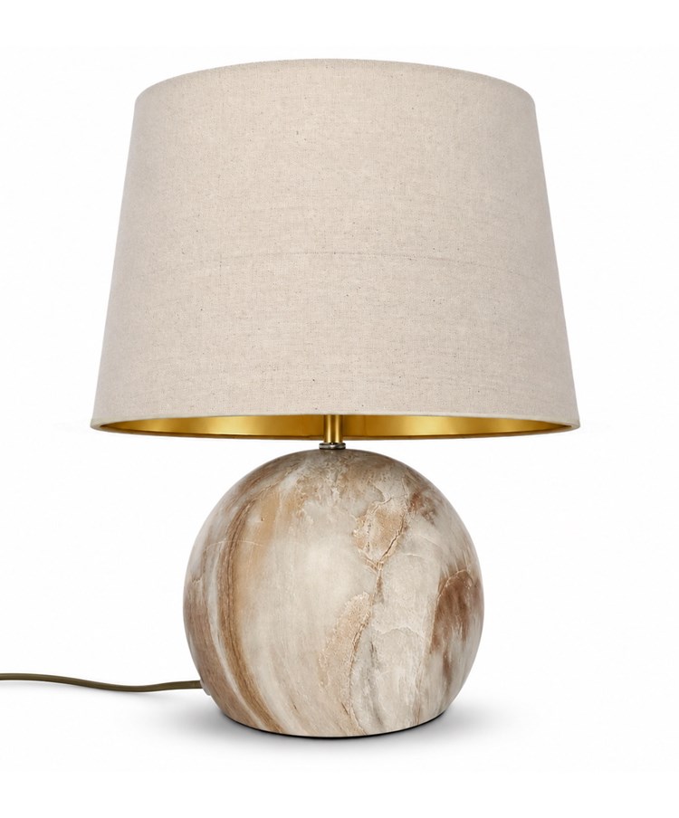 Printed Marble Ball Table Lamp with Natural Gold Lined Shade Printed Marble Ball Table Lamp with Natural Gold Lined Shade