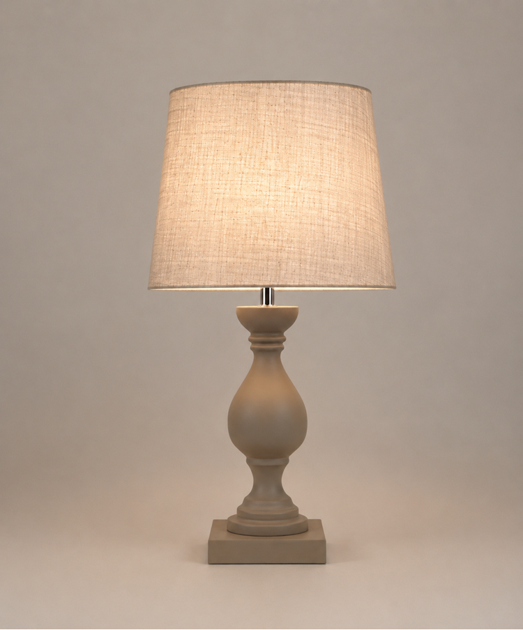 Fengate Stone Effect Grey Table Lamp with Grey Hessian Shade