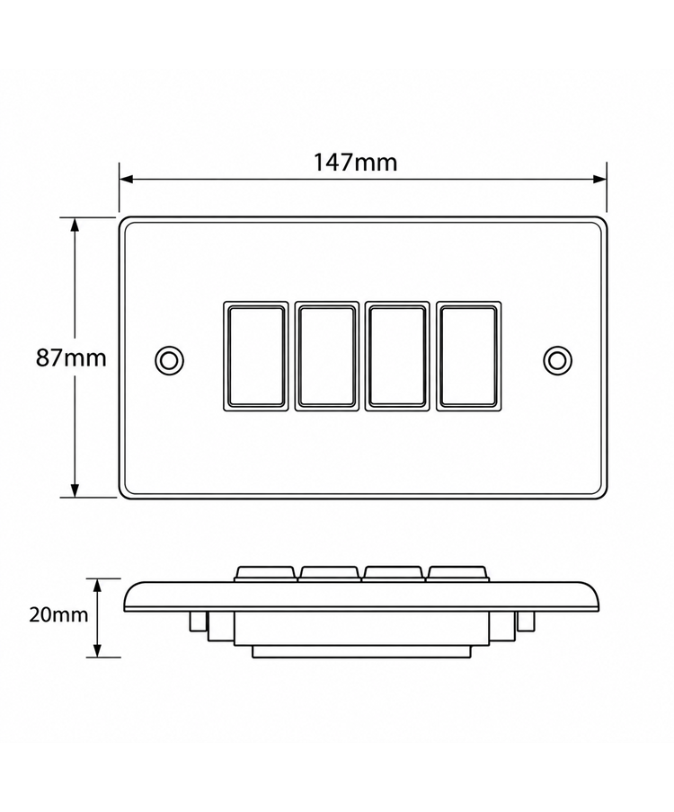 Round Edge Brushed Steel 10AX 4G 2W Switch Plate - Black Insert
