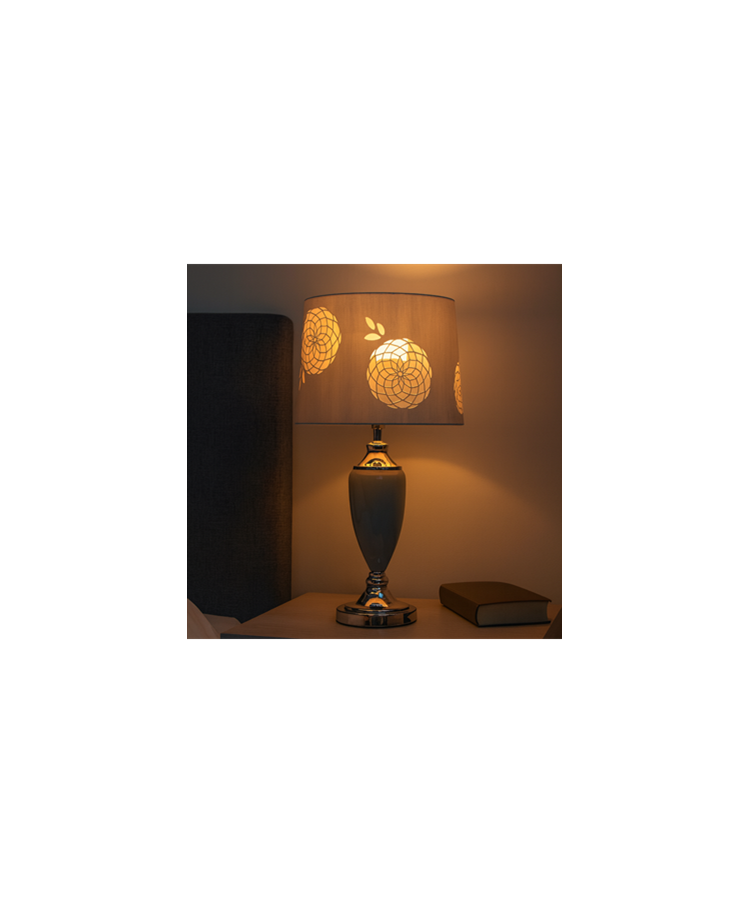 Malham Large Table Lamp with Lacy Bloom Stencil Shade - Modern Grey & Silver Malham Large Table Lamp with Lacy Bloom Stencil Shade - Modern Grey & Silver