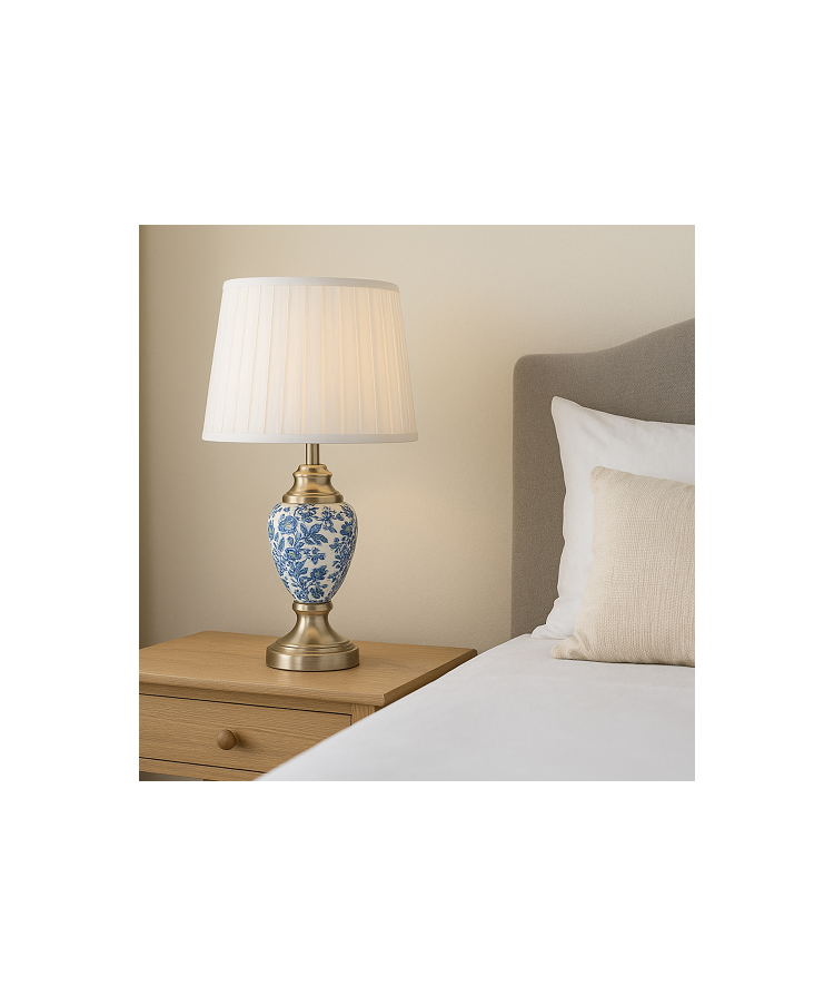 Malham Small Table Lamp with Matching Shade - Modern White, Blue, Silver Malham Small Table Lamp with Matching Shade - Modern White, Blue, Silver